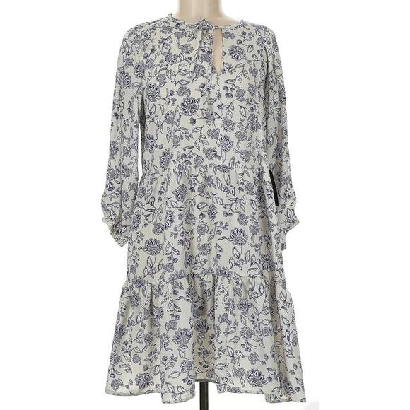 Melrose and Market Size XL Extra Large White Tiered Peasant Dress Blue Flowers - Picture 1 of 8